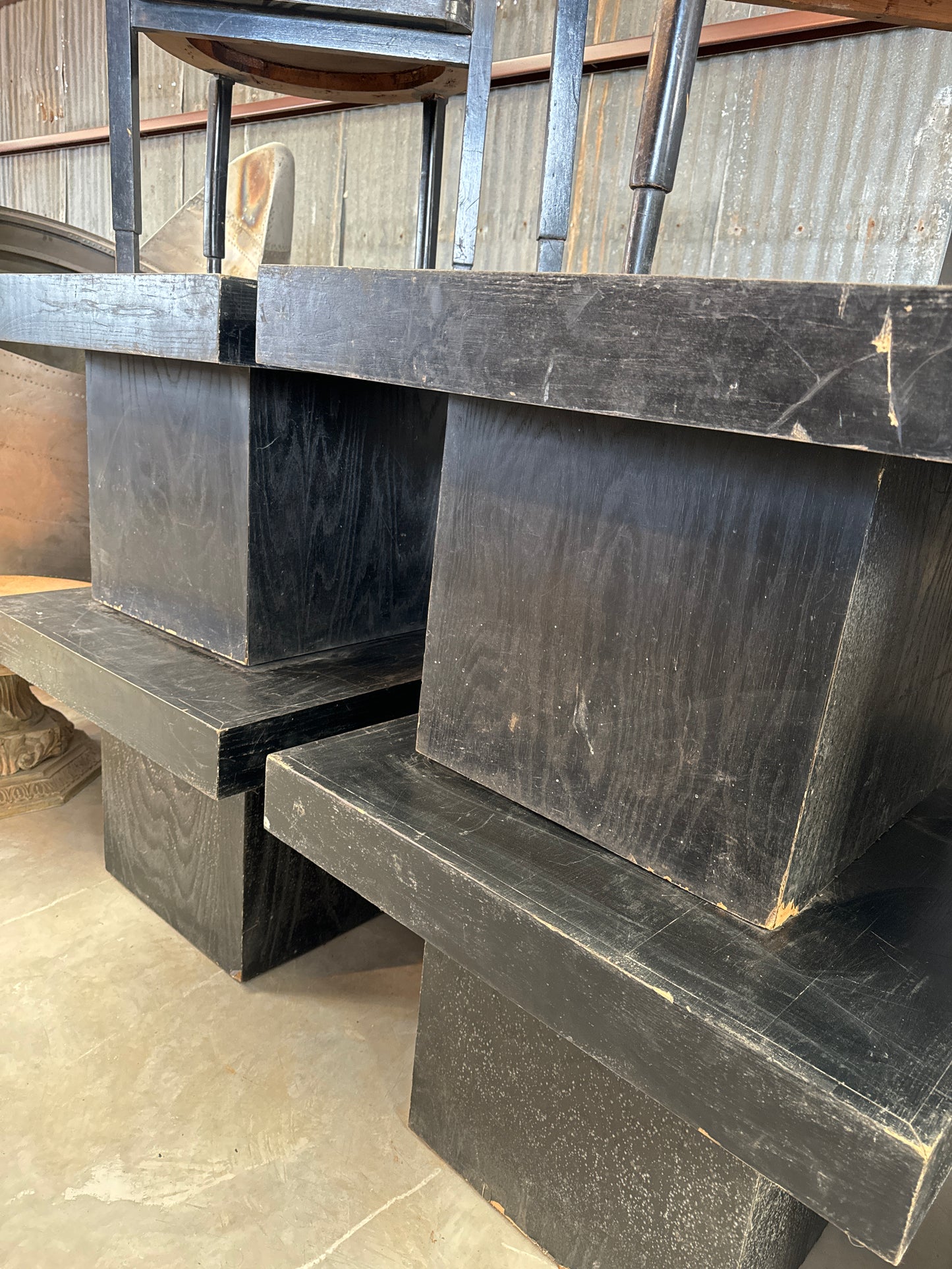 Low wooden tables - cube bases with square tops