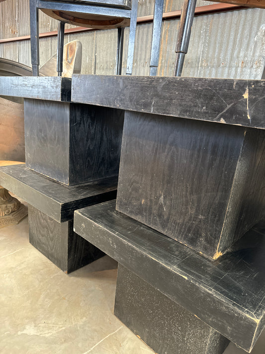 Low wooden tables - cube bases with square tops