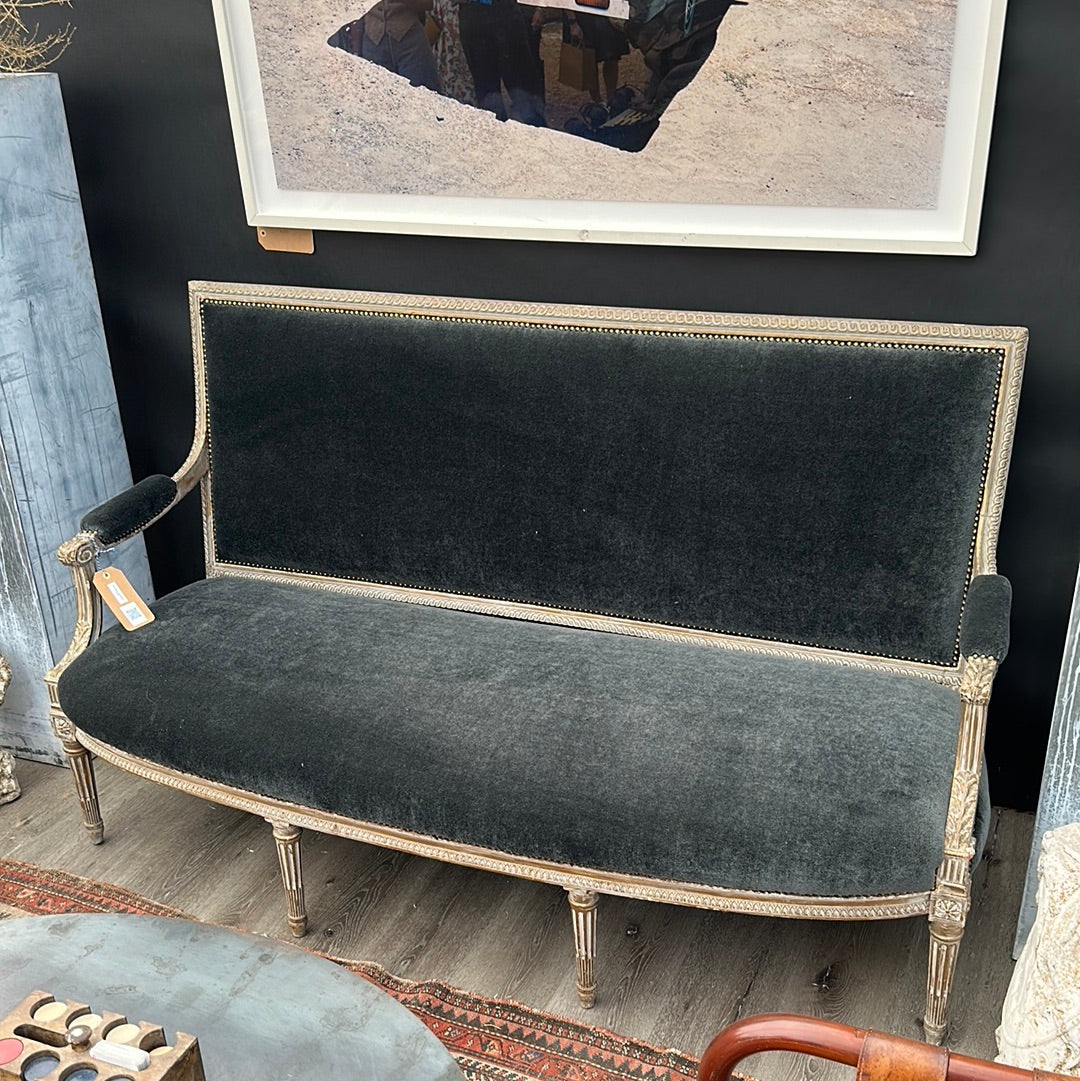 French Settee - Steel Blue Mohair