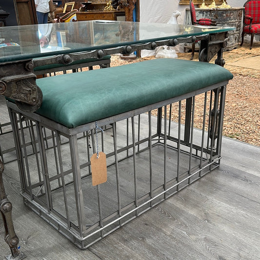 Stainless Cage Benches (green leather)