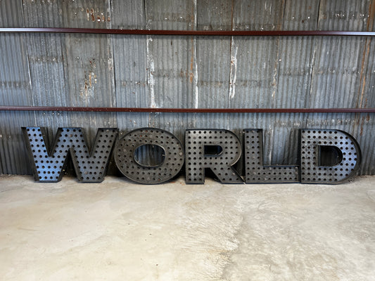 “World” steel letters