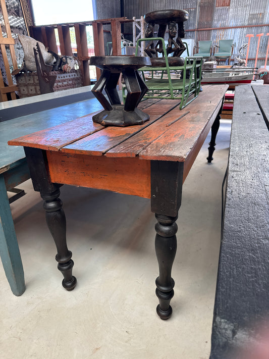 Wooden table - red top, black legs