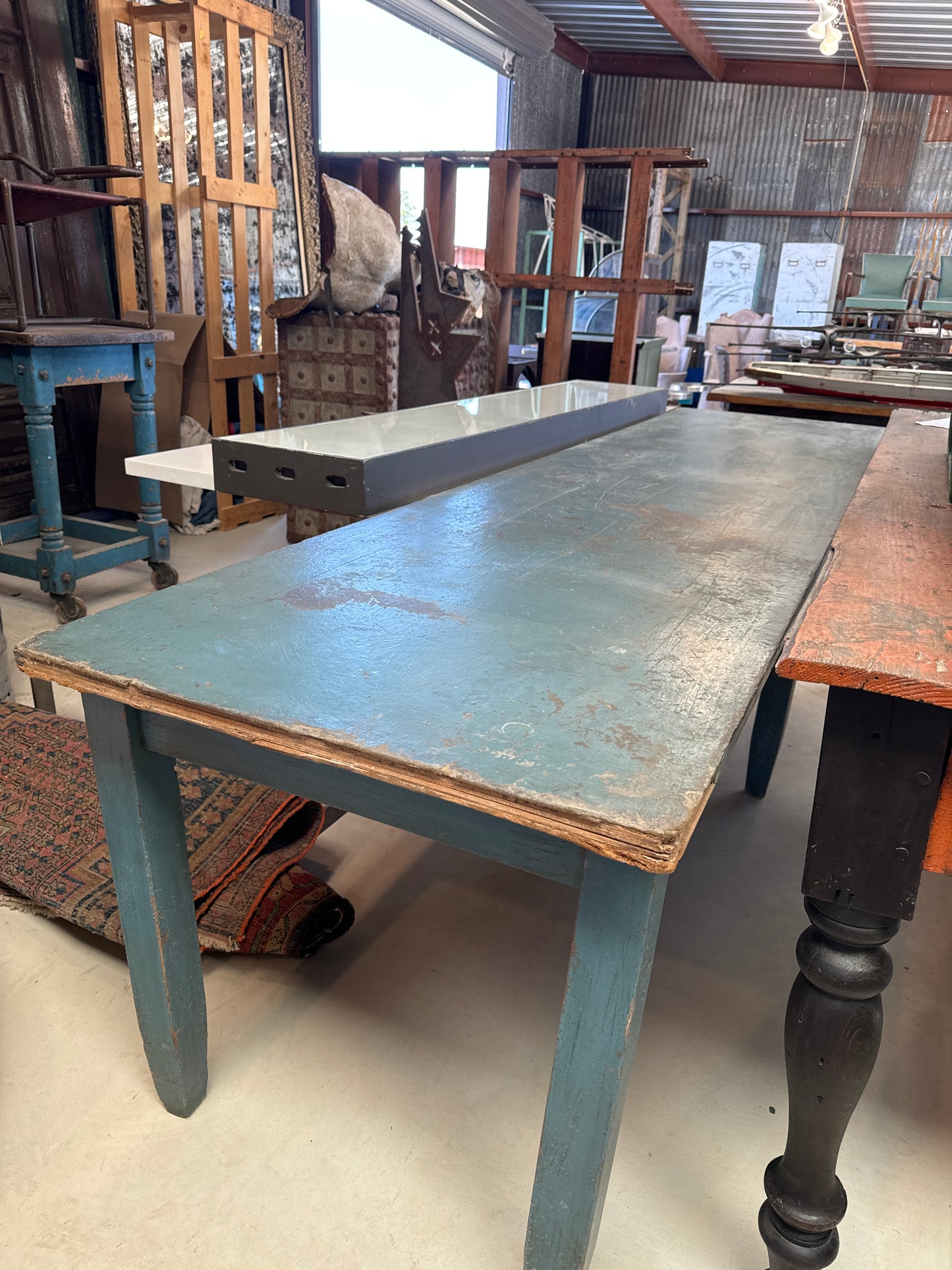 Blue Wooden schoolhouse table