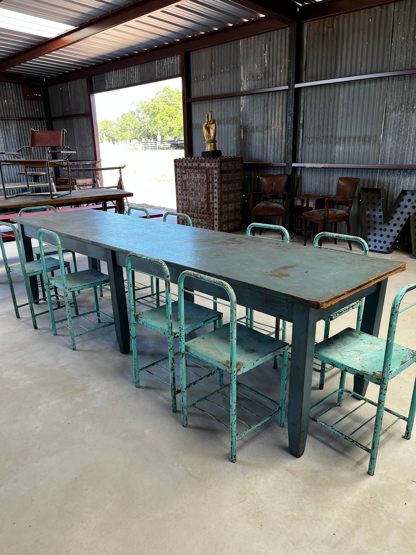 Blue Wooden schoolhouse table